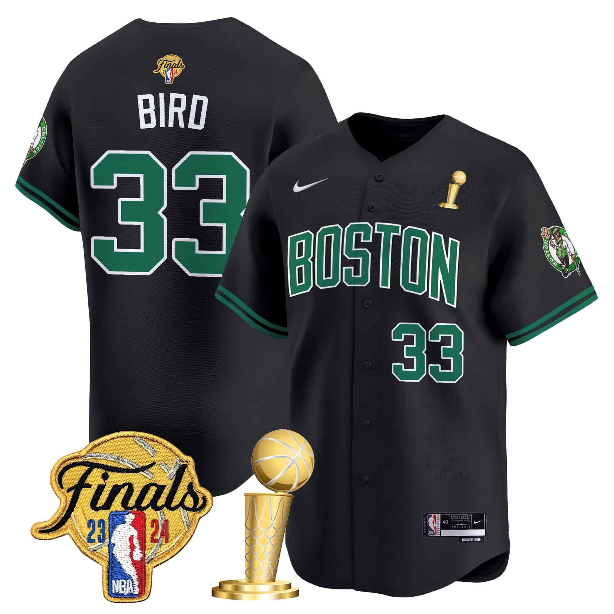 Men Boston Celtics #33 Bird Black 2024 Nike Final & Champions Patch Baseball NBA Jersey